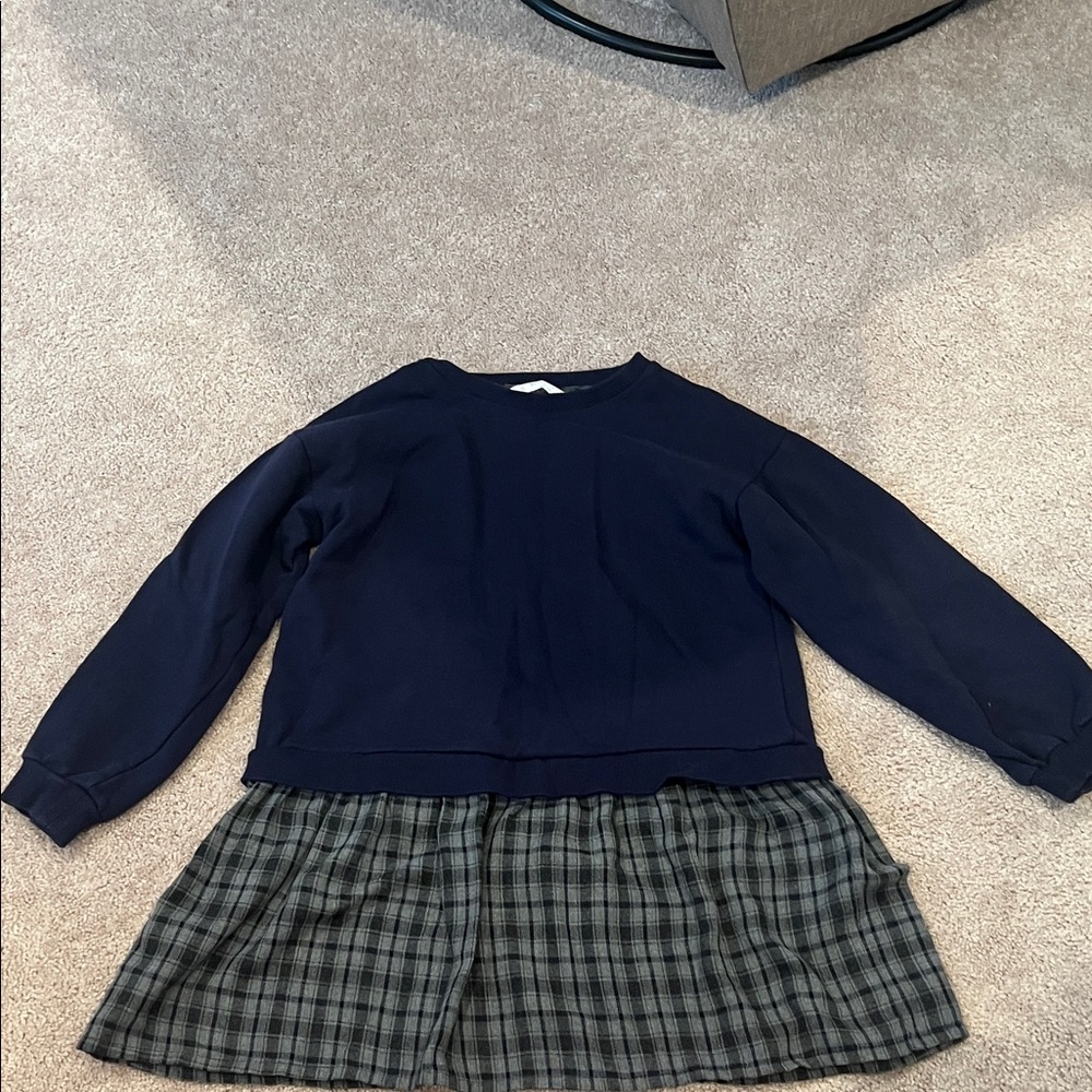 Mango Navy and Gray Plaid Kids Dress